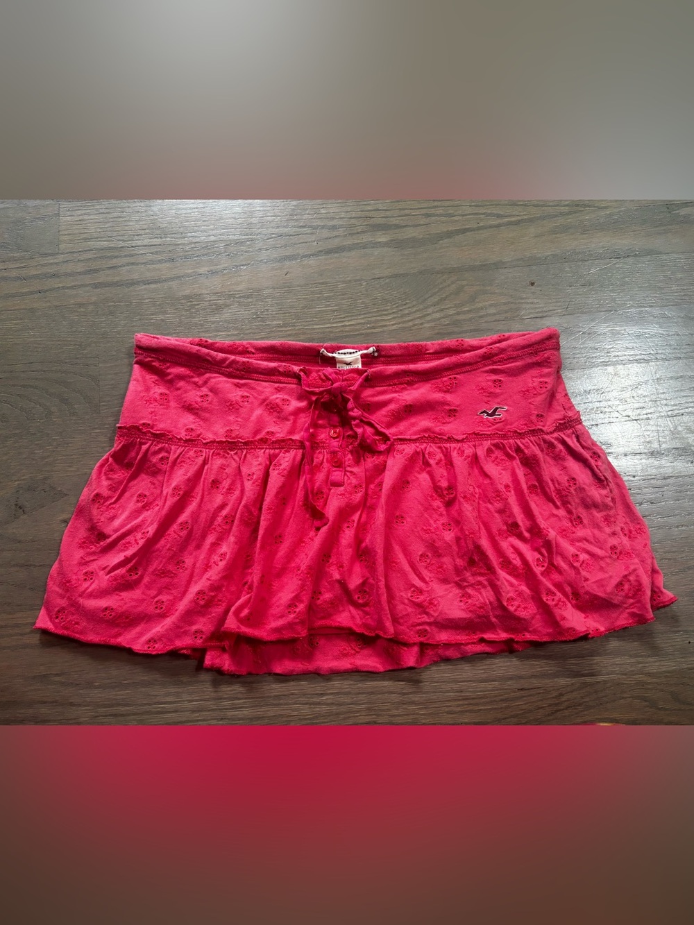 Vintage Y2K Hollister pink eyelet ruffled mini skirt size medium